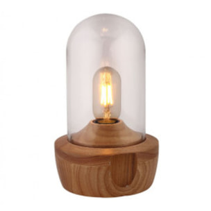 Lampe à poser en verre transparent et socle bois - GIRO
