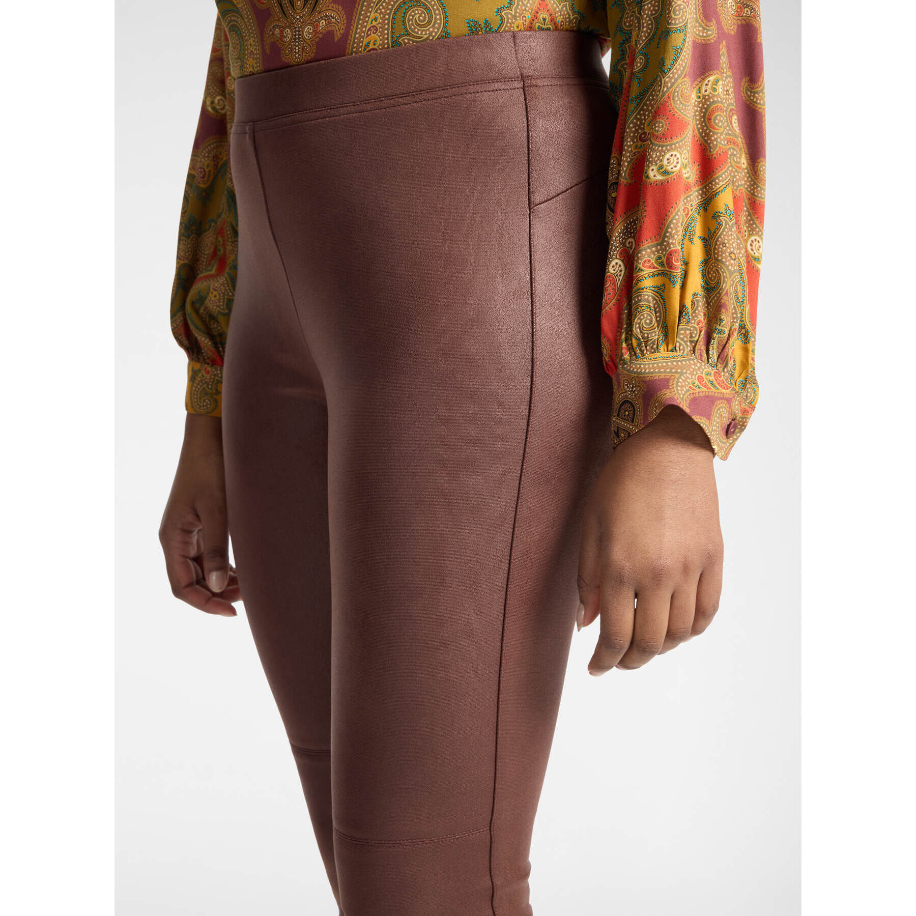 Elena Mirò - Pantaloni slim in tessuto spalmato - Marrone