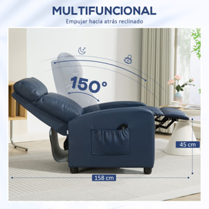 Sillón de Masaje Sillón Relax Reclinable con Mando a Distancia 2 Zonas de Masaje 8 Programas 5 Niveles de Intensidad 1 Bolsillo Lateral y Temporizador Tapizado en PU 68x88x98 cm Azul Oscuro