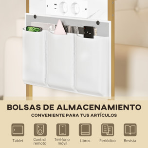 Mesa Auxiliar con Estación de Carga Mesa para Sofá con 2 Puertos USB 1 Puerto USB-C y Bolsillo Organizador Mesita Auxiliar para Salón Dormitorio Blanco