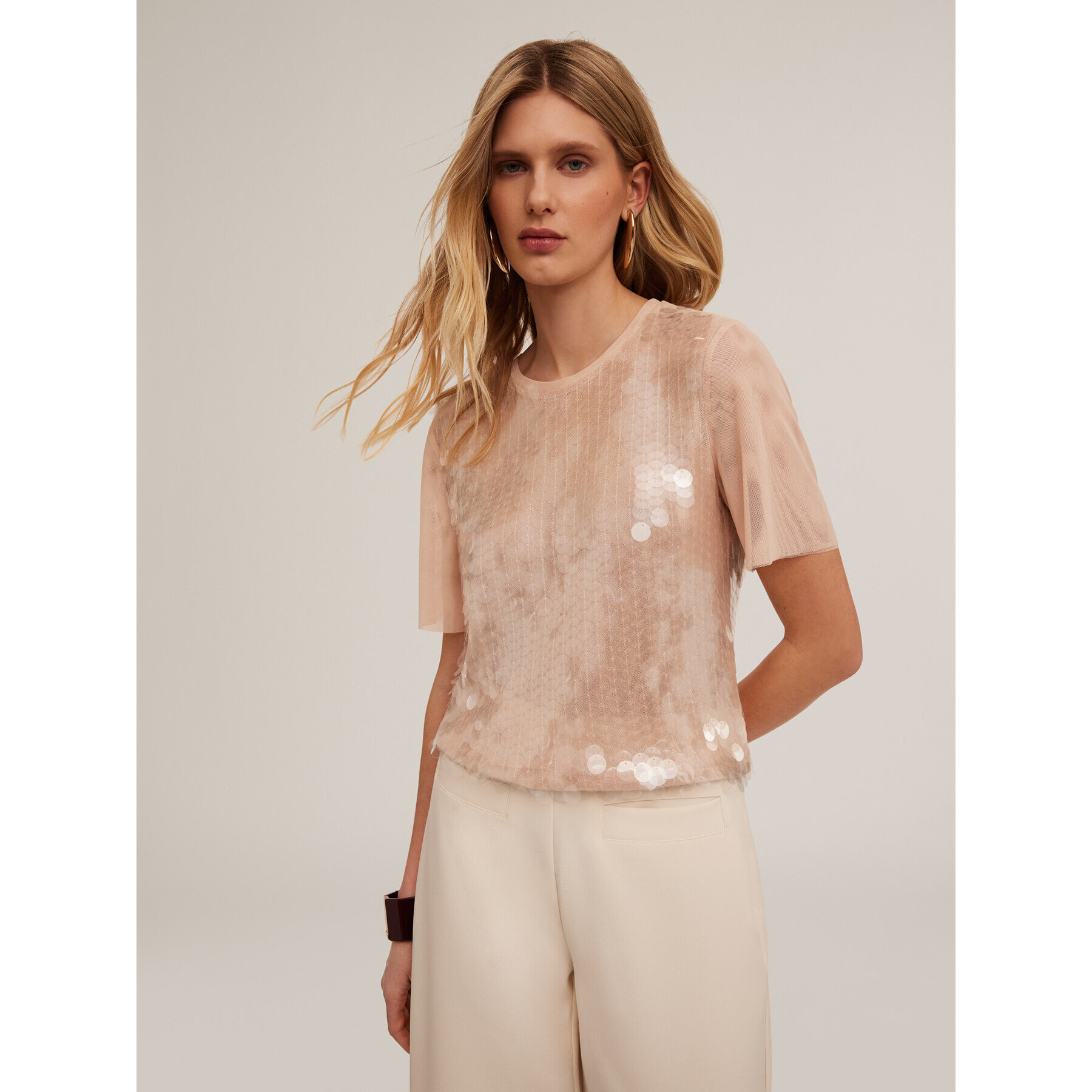 Motivi - Camiseta de tul con maxi lentejuelas - Rosa