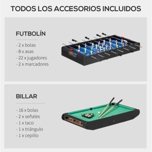 Mesa Multijuegos 6 en 1 con Ruedas Billar Futbolín PingPong Hockey 120x88x79 cm