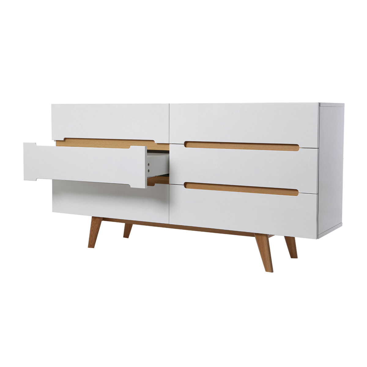 Commode scandinave finition blanc brillant laqué 6 tiroirs L160 cm MELKA