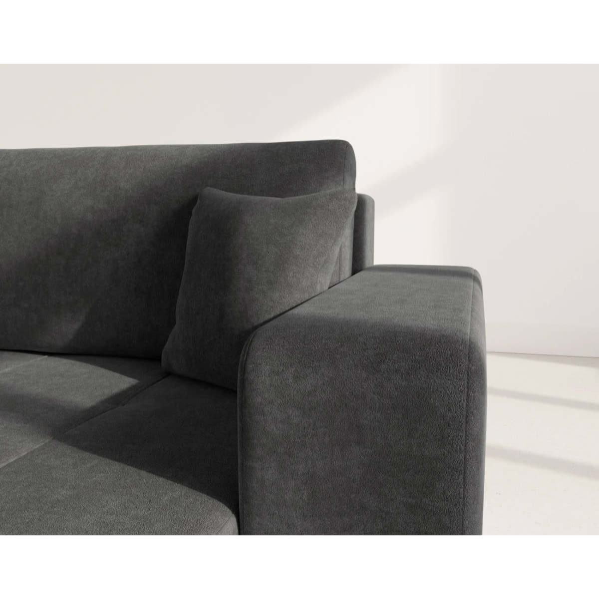Nicole - Canapé panoramique en U 7 places convertible avec coffre en tissu - Gris Anthracite