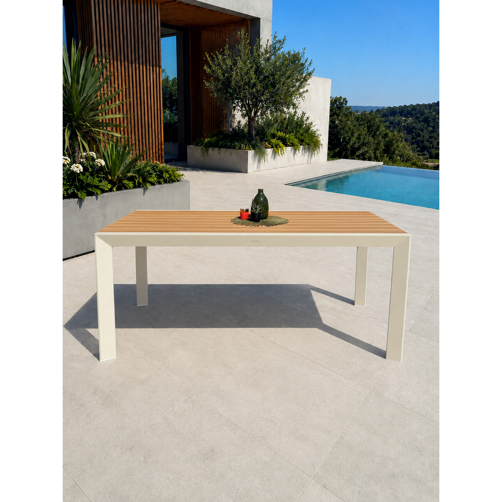 TONGA - Table de jardin en alu plateau polywood  aspect bois