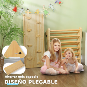 3 en 1 Triángulo de Escalada Montessori, Escalada para Niños de Madera Plegable, para18-48 Meses, con Rampa, para Deslizarse o Escalar, 147x64,5 cm, Natural