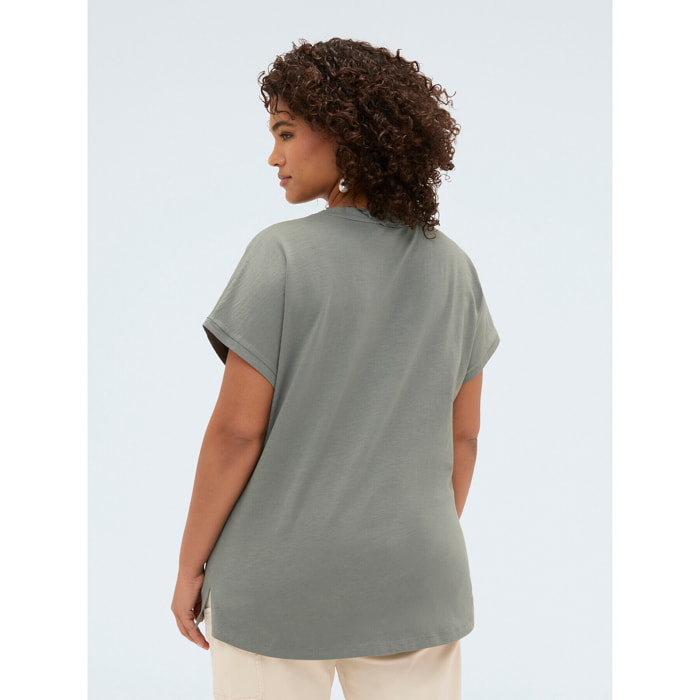 Fiorella Rubino - T-shirt in cotone con applicazione floreale - Verde militare