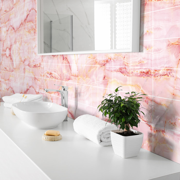 Stickers muraux - Sticker Mural Carrelage adhésif Cuisine Salle de Bain - 60 STICKERS CARRELAGES MARBRE ROSE DE LAS TERRENAS