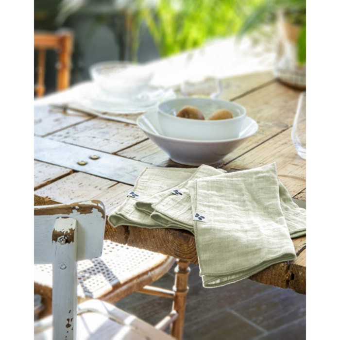Lot de 3 serviettes de table ''Gaïa'' 40 x 40 cm ''Gaze de Coton'' - Gaïa Vert d'Eau