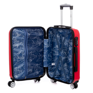 Valigia da cabina Trolley in materiale leggero ABS ad alta resistenza. Serratura numerica, 4 ruote doppie rimovibili e girevoli a 360°. 57x38x20 cm.