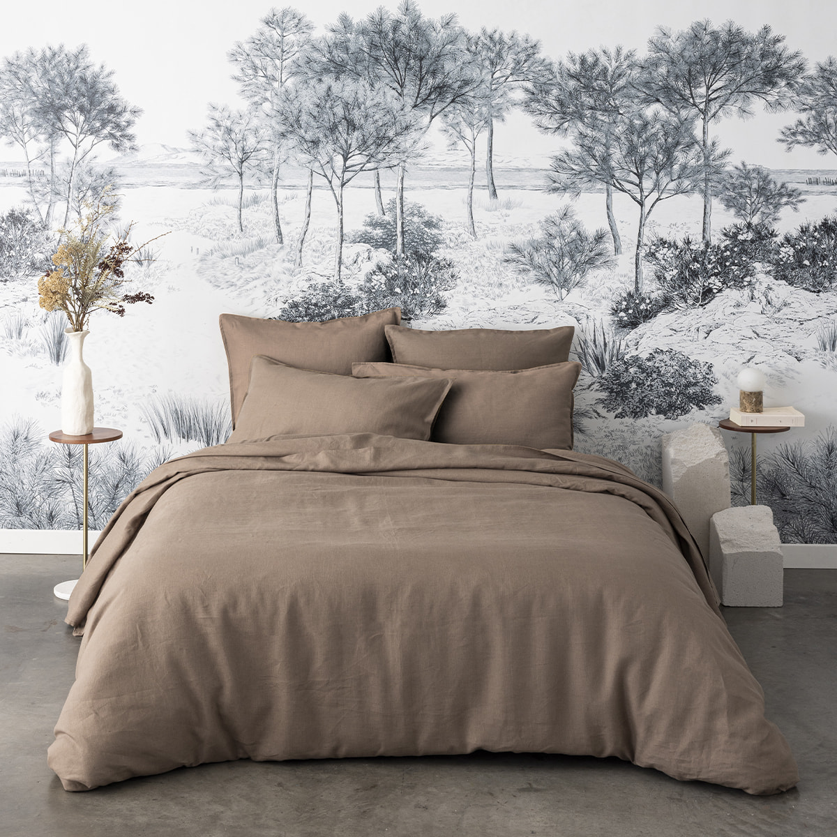 Drap housse uni en lin, NOUVELLE VAGUE, Marron roseau