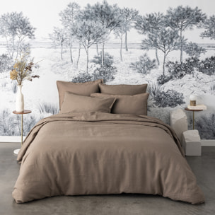 Drap housse uni en lin, NOUVELLE VAGUE, Marron roseau