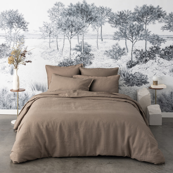 Drap housse uni en lin, NOUVELLE VAGUE, Marron roseau