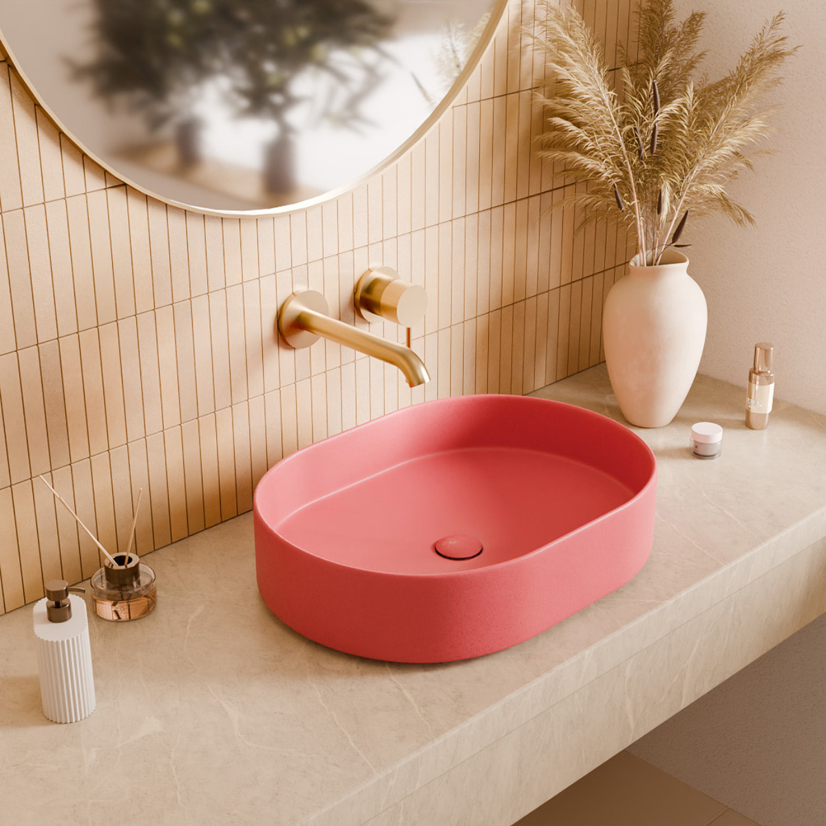 Vasque à poser ovale 50 x 36,5 x 12 cm sans trop-plein rose mat PixL (CEPX5037PM)