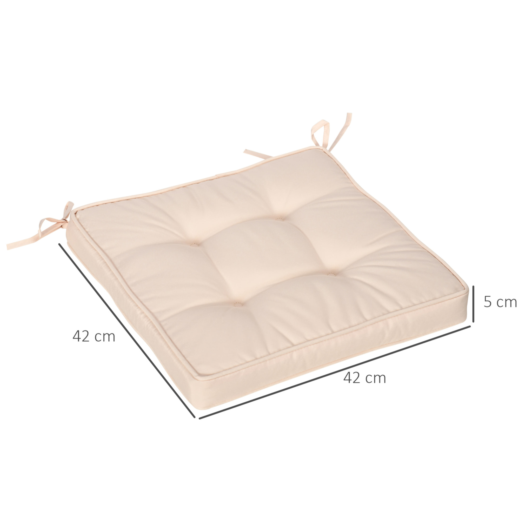 Conjunto de Cojines para Sillas de Comedor 42x42x5 cm Juego de 4 Piezas Cojines para Sillas de Jardín Impermeable con 2 Amarres de Fijación Crema