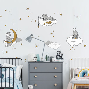 Stickers muraux | Sticker Mural Autocollant - ANIMAUX RÊVEURS SOUS LES ÉTOILES - Stickers adhésifs