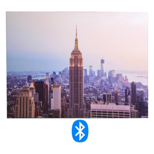 Quadro stampa con bluetooth città all'alba cm80x60x4