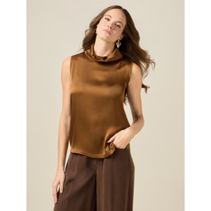 Oltre - Top de raso con cuello alto - Marrón