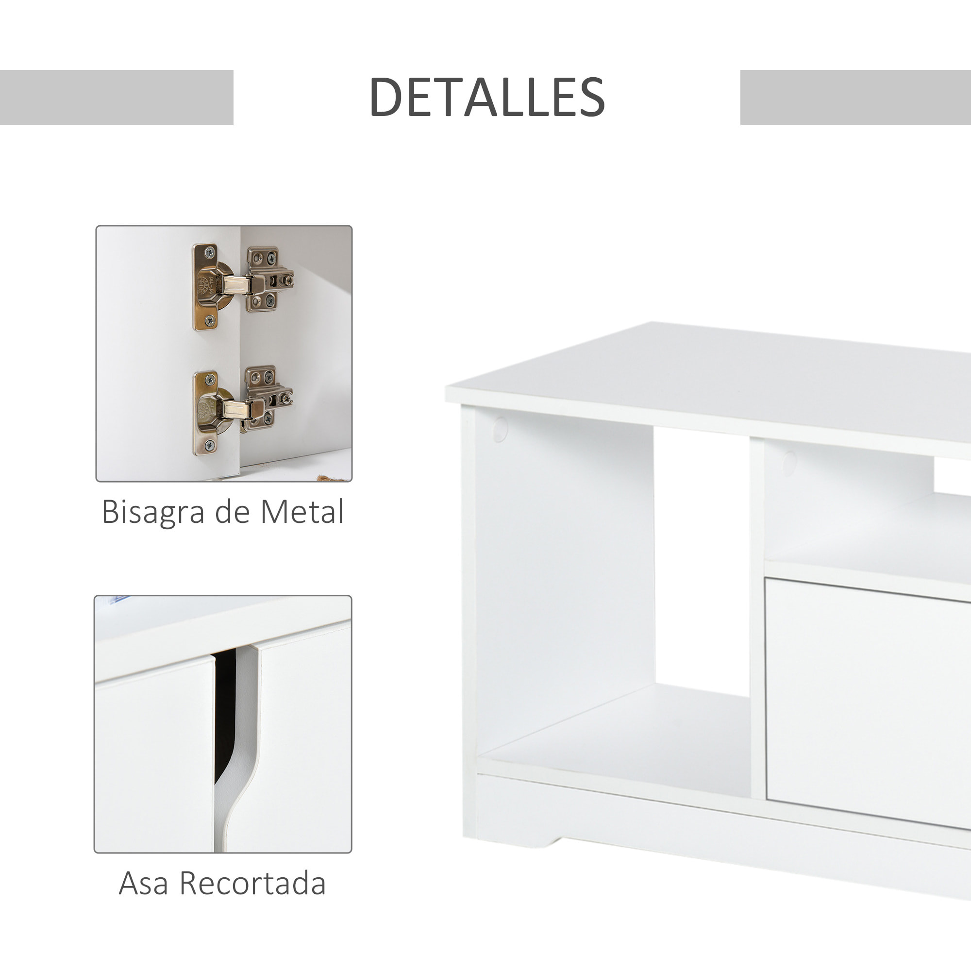 Mueble de TV para Televisor de hasta 42" Mesa para TV de Salón Moderna con Armario de Doble Puerta y 3 Compartimentos Abiertos 120x30x41cm Blanco