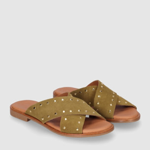 Sandalias de Serraje - Kaki - Tacón: Bajo