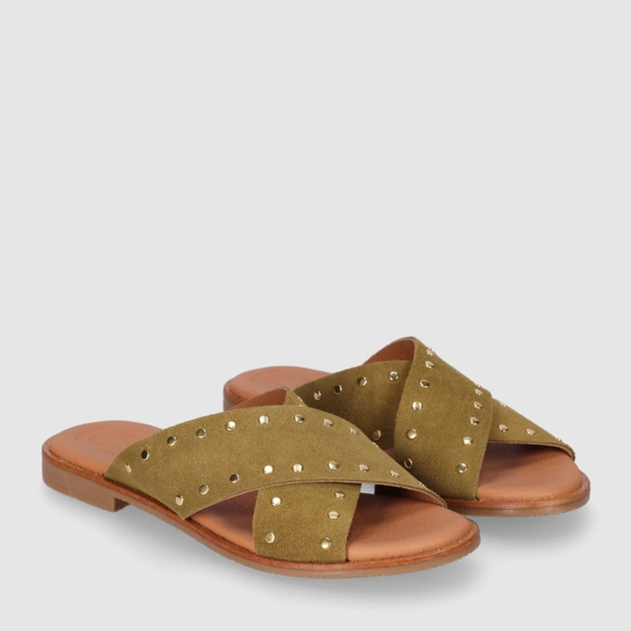 Sandalias de Serraje - Kaki - Tacón: Bajo