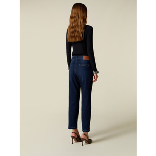 Oltre - Pantalones chinos vaqueros en lavado oscuro - Azul