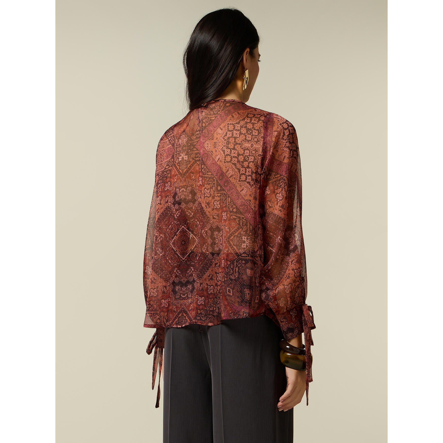 Oltre - Camicia in creponne con fiocco - Bordeaux