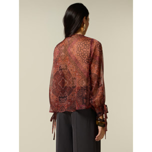 Oltre - Camicia in creponne con fiocco - Bordeaux