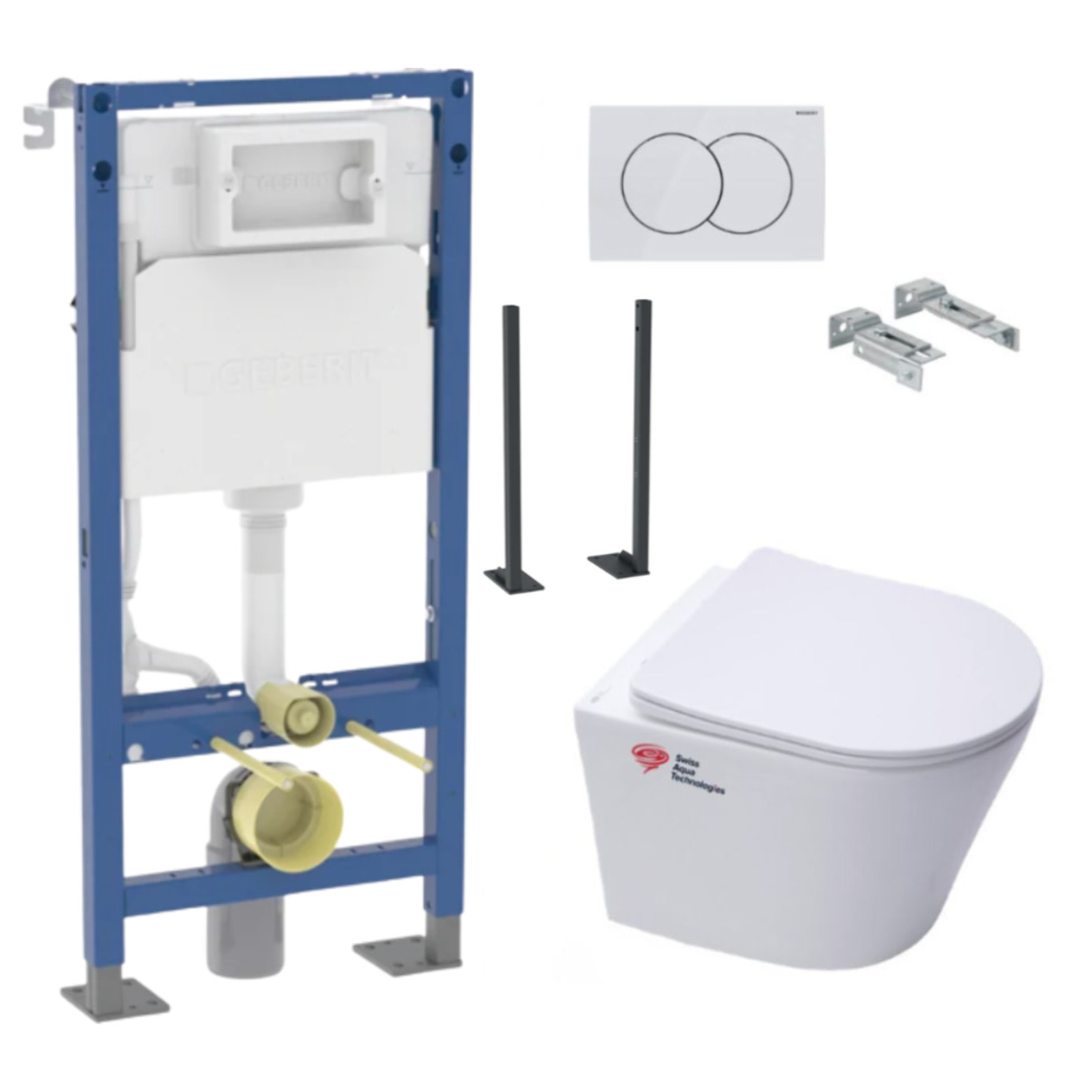 Pack WC autoportant bati-support Geberit + WC sans bride Swiss Aqua Technologies + abattant softclose + plaque (InfinitioGebX)