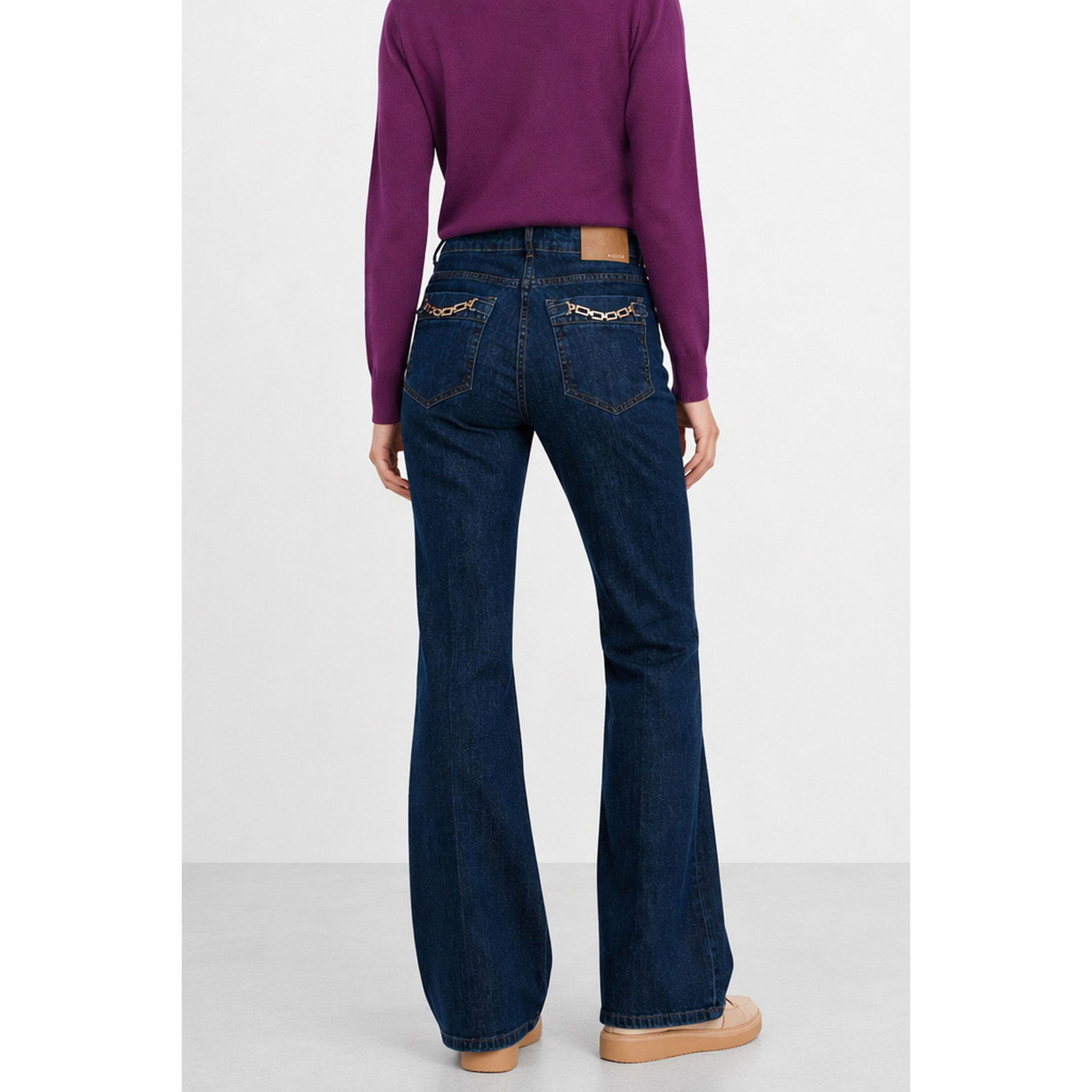 Kocca - Pantaloni in denim a vita alta con catene Donna