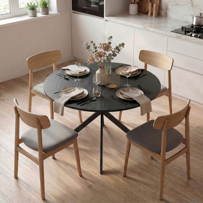 Table ronde style industriel bois métal 4 pers. dia. 100 cm noir