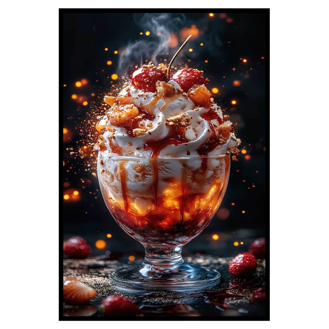 Affiche encadrée dessert gourmand artistique Affiche + cadre en métal - Noir