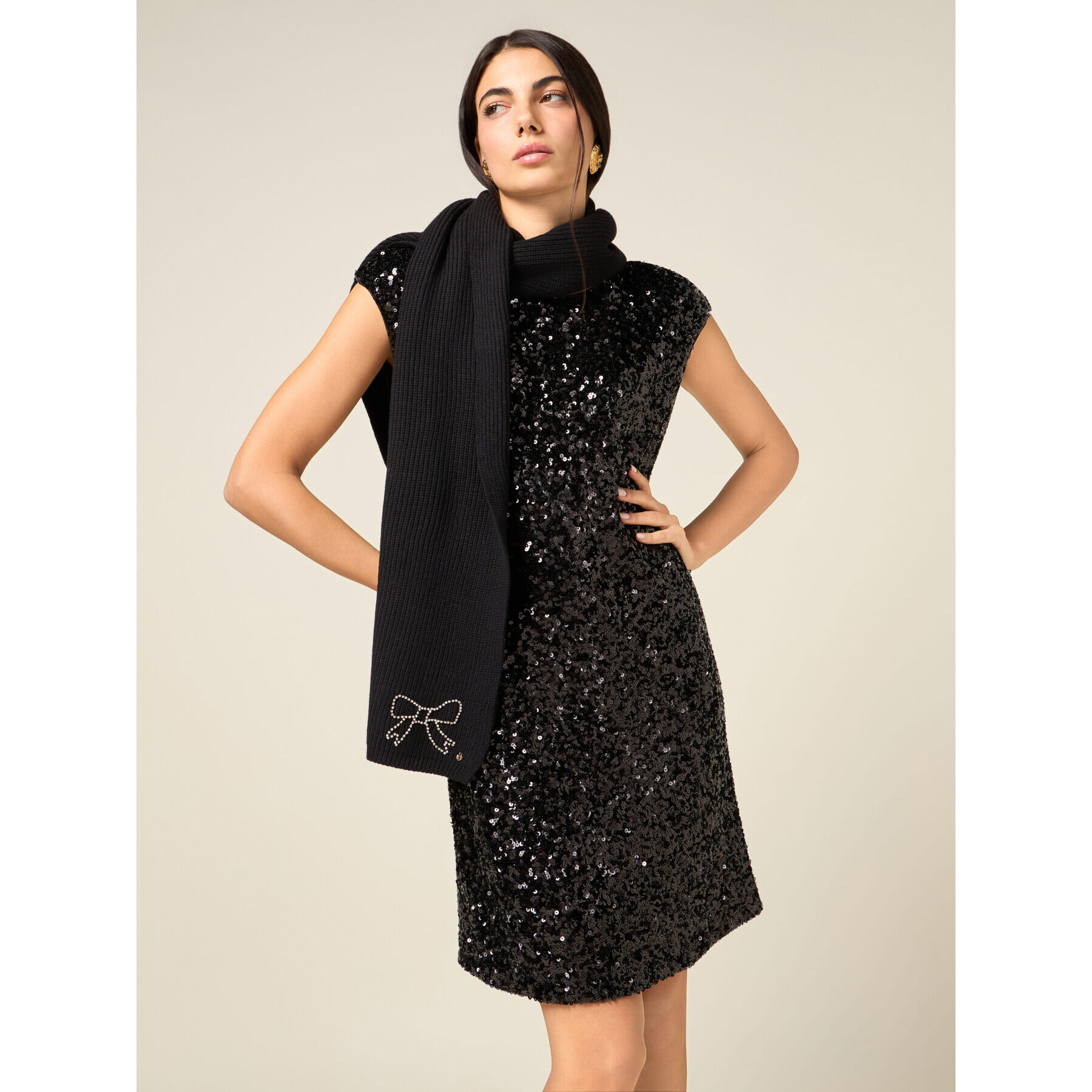 Oltre - Sciarpa in maglia con cristalli - Nero