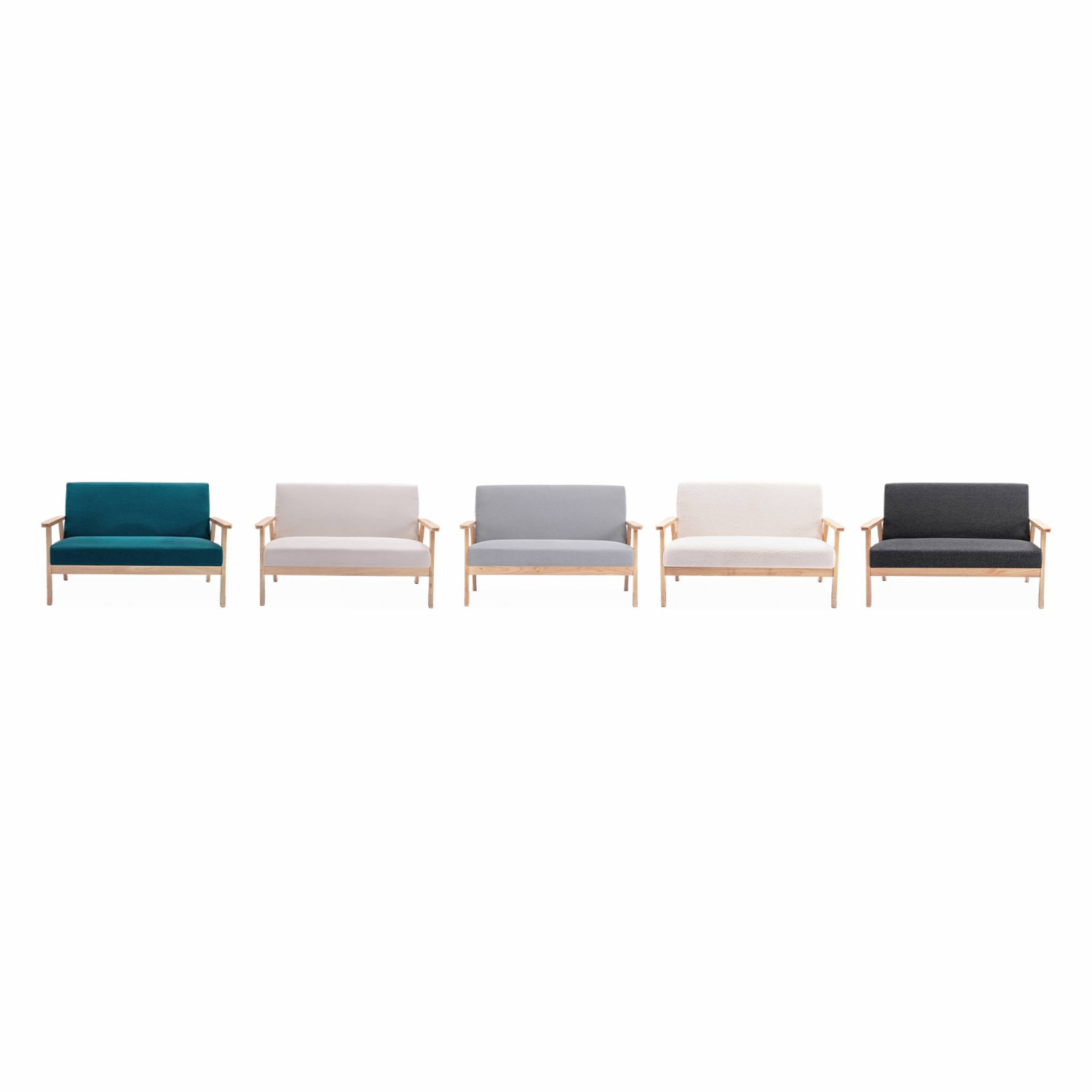 Canapé banquette 2 places bois d'hévéa tissu ISAK