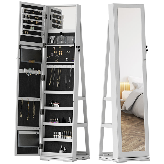 Armoire à bijoux pivotante verrouillable avec miroir - armoire bijoux multi-rangement - MDF gris clair