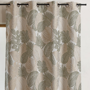 Rideau jacquard en poly-coton à motifs feuilles - Kaki