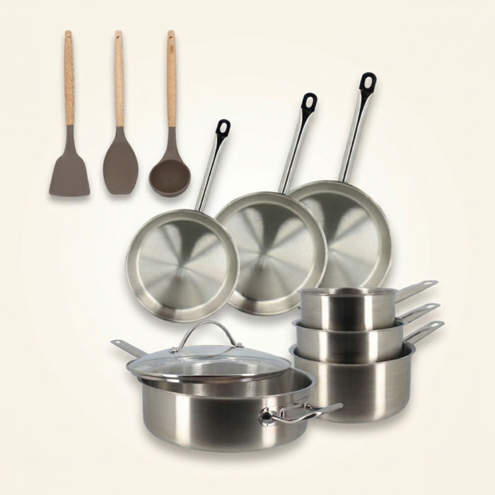 Batterie de cuisine 10 pièces acier inoxydable - tous feux PROFESSIONNEL