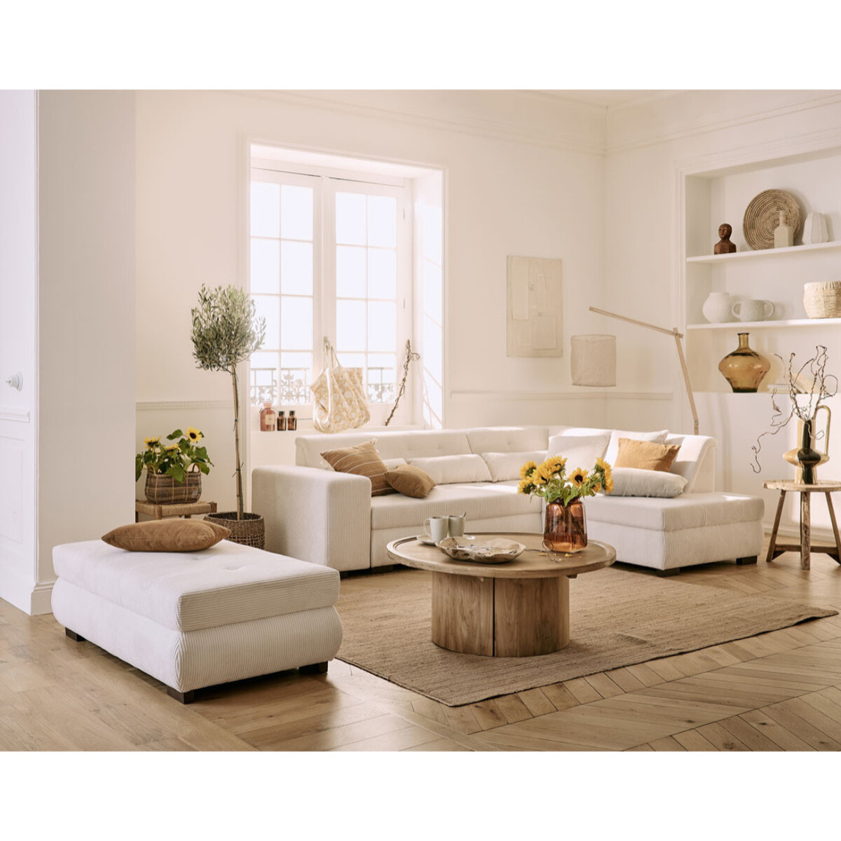 Vermont - pouf d'appoint - en velours côtelé - Beige