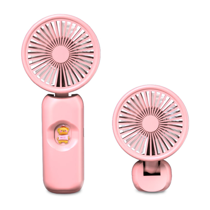 Ventilador portátil FS04 con 3 velocidades ajustables y batería recargable. Ajuste de 180°. Compacto, ligero y fácil de transportar.