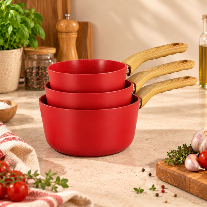 Lot de 3 casseroles revêtement céramique magenta -  tous feux COLORAMA