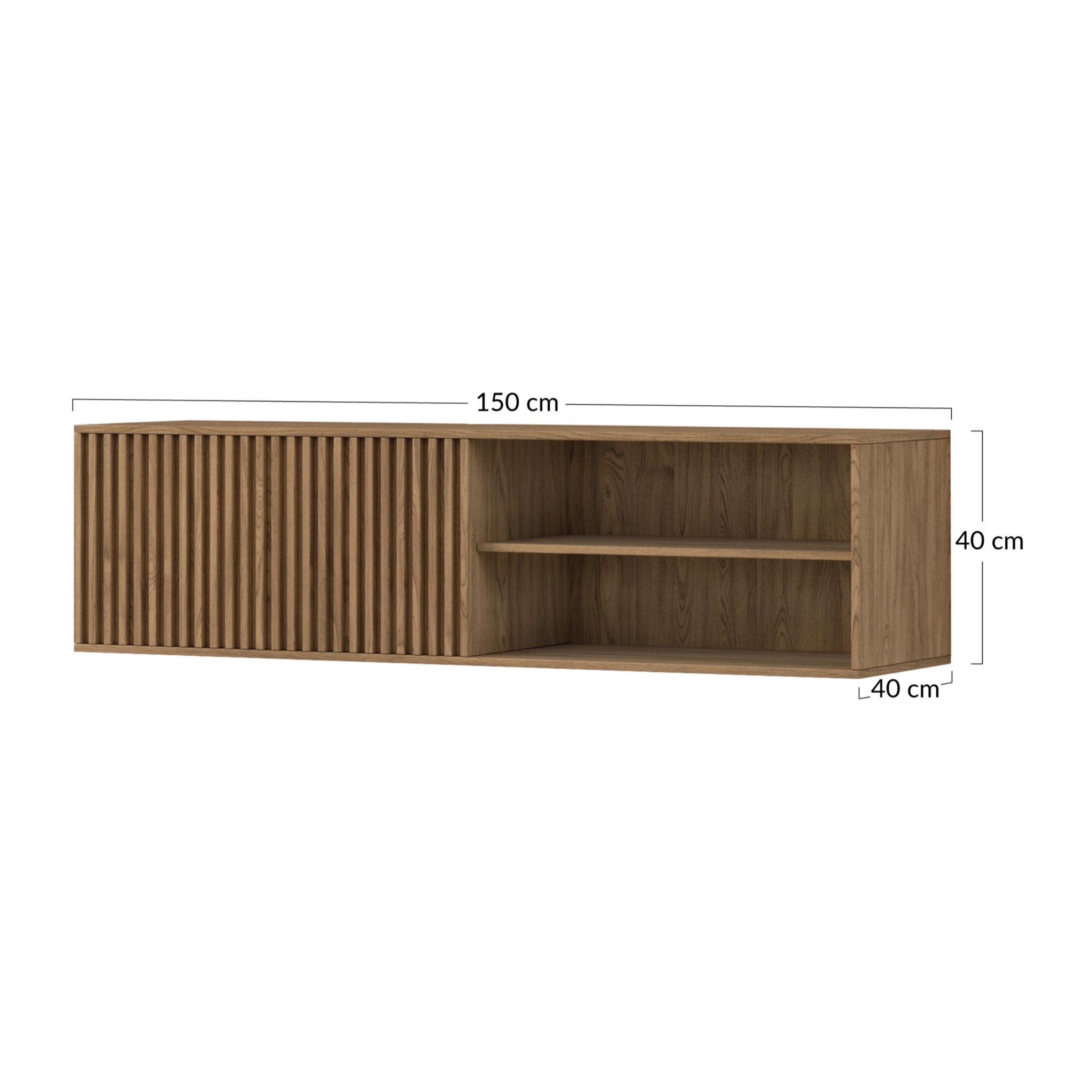 Portmore - meuble TV suspendu - effet bois - 2 niches et 1 porte - 150 cm - Bois