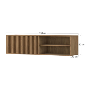 Portmore - meuble TV suspendu - effet bois - 2 niches et 1 porte - 150 cm - Bois
