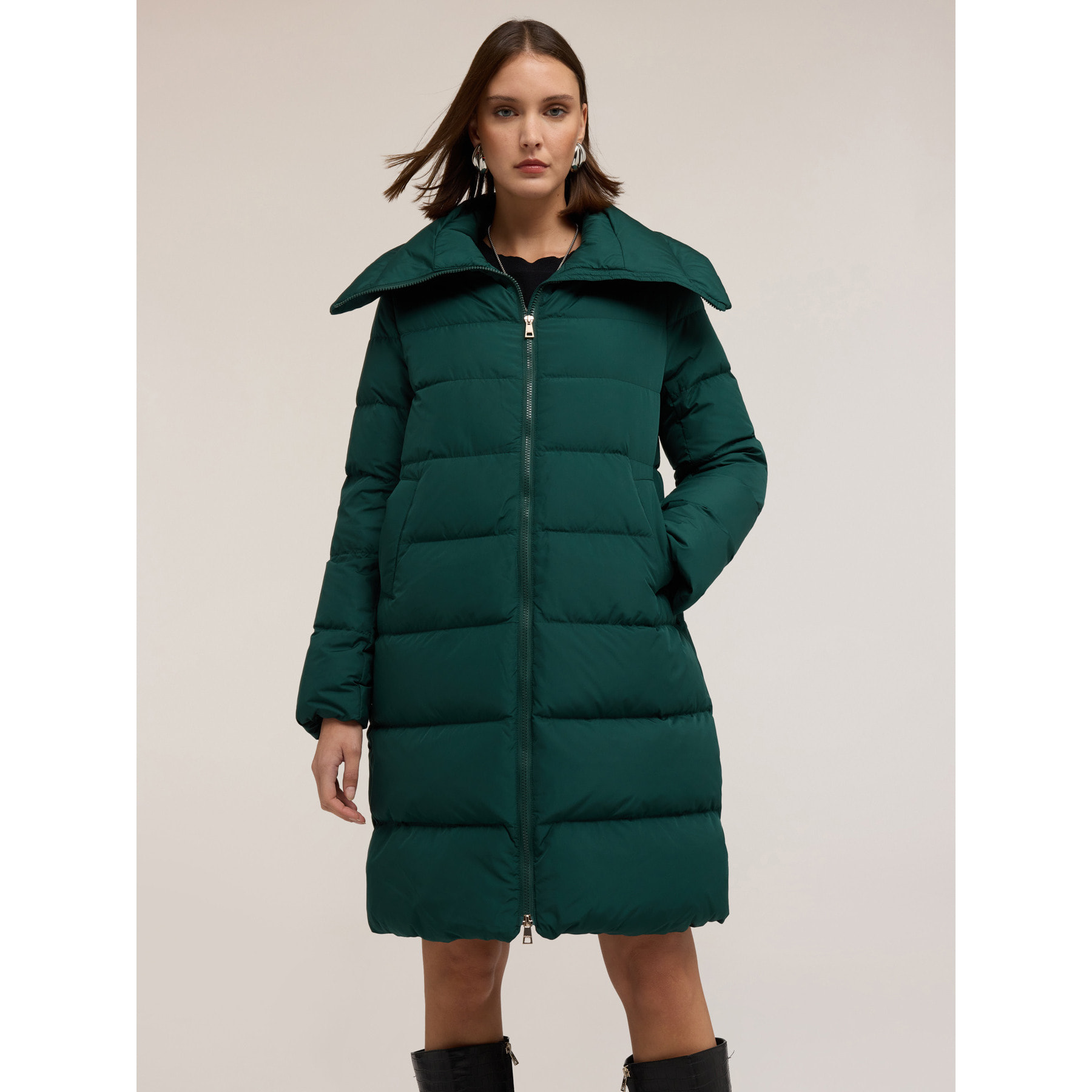 Motivi - Plumífero largo con cuello amplio - Verde