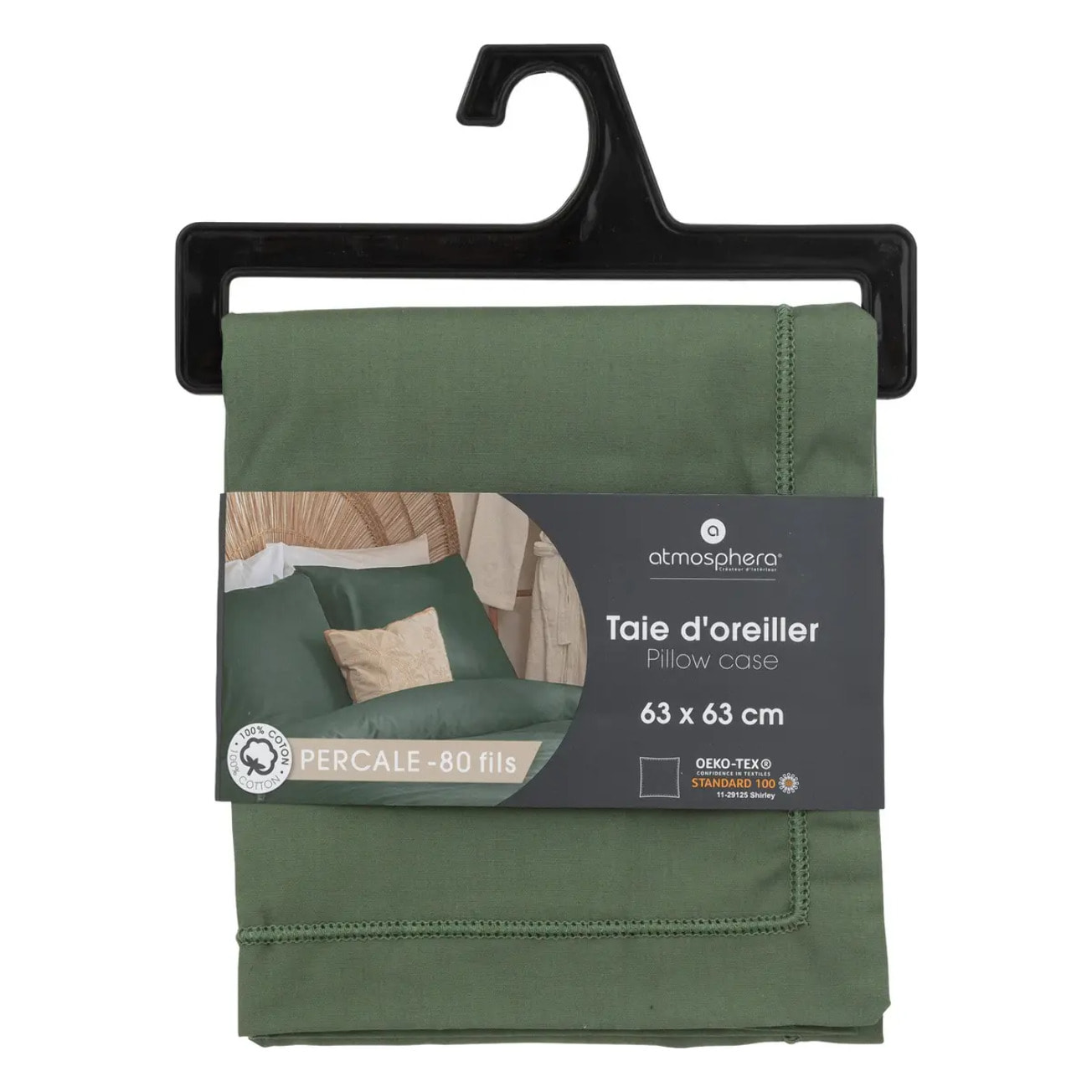 Taie d'oreiller coton vert 63x63cm