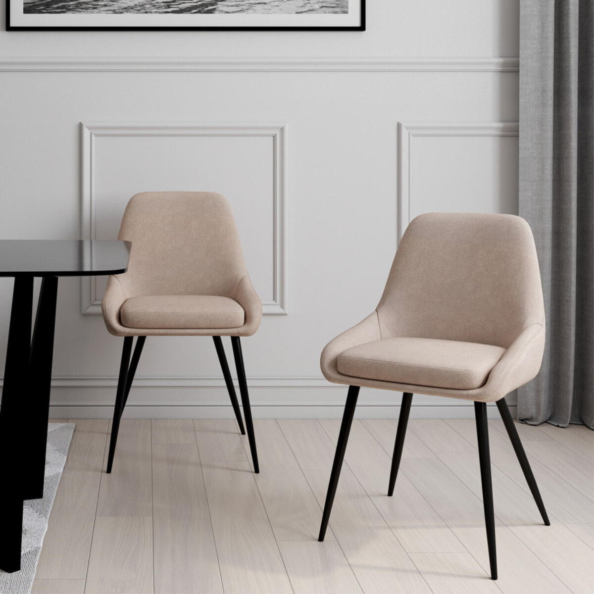 Chaises Ornella tissu taupe et pieds métal noirs - lot de 2