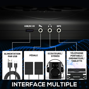 Batterie électronique drum set - kit de batterie électrique - 9 pads, pédales, baguettes de tambour, haut-parleurs - blanc noir