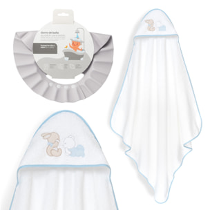 Capa Baño 1X1 Mod Oso Tumbado Conejito+Gorro Bco/Azul
