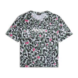 T-shirt donna comfort fit corta maculata con spacchi