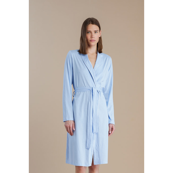 Vestaglia donna in cotone con fusciacca colore azzurro Noidinotte