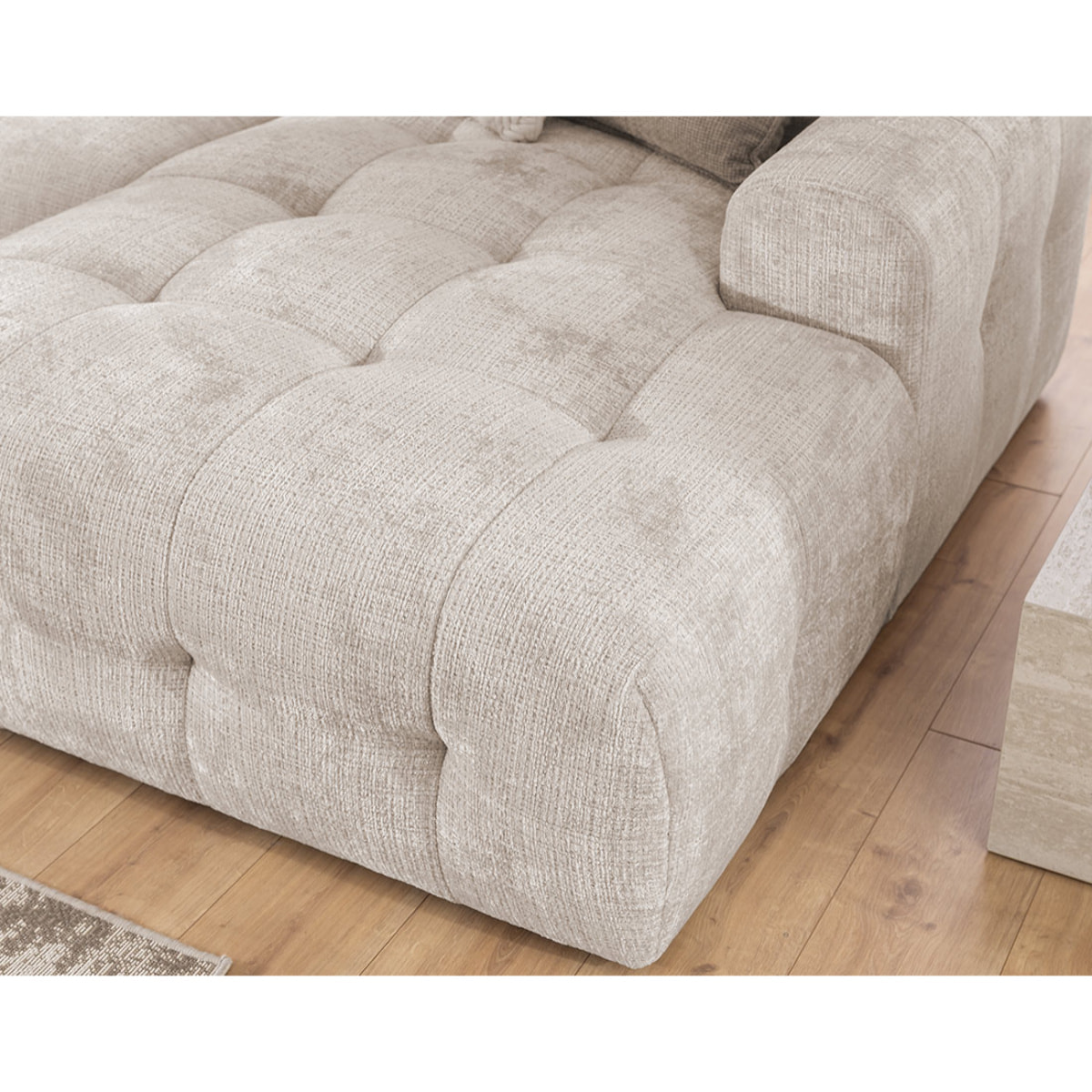 Diane - Canapé panoramique en U 6 places en velours texturé - Beige